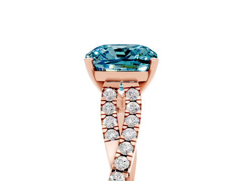 Rose gold Cushion Cut Blue Topaz Solitaire Engagement Ring with Twisted Pavé Band and Four-Prong Setting_17