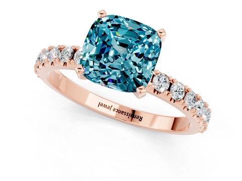 Rose gold Cushion Cut Blue Topaz Solitaire Pavé Band with Four-Prong Setting_1