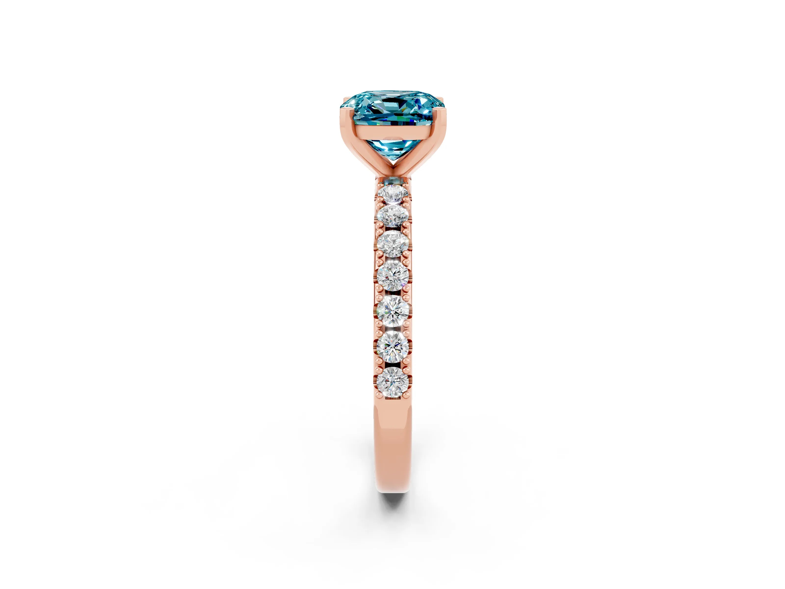 Rose gold Cushion Cut Blue Topaz Solitaire Pavé Band with Four-Prong Setting_2