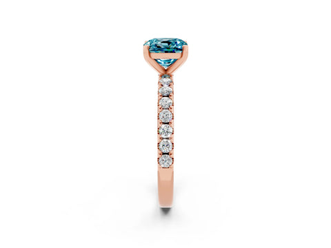 Rose gold Cushion Cut Blue Topaz Solitaire Pavé Band with Four-Prong Setting_2
