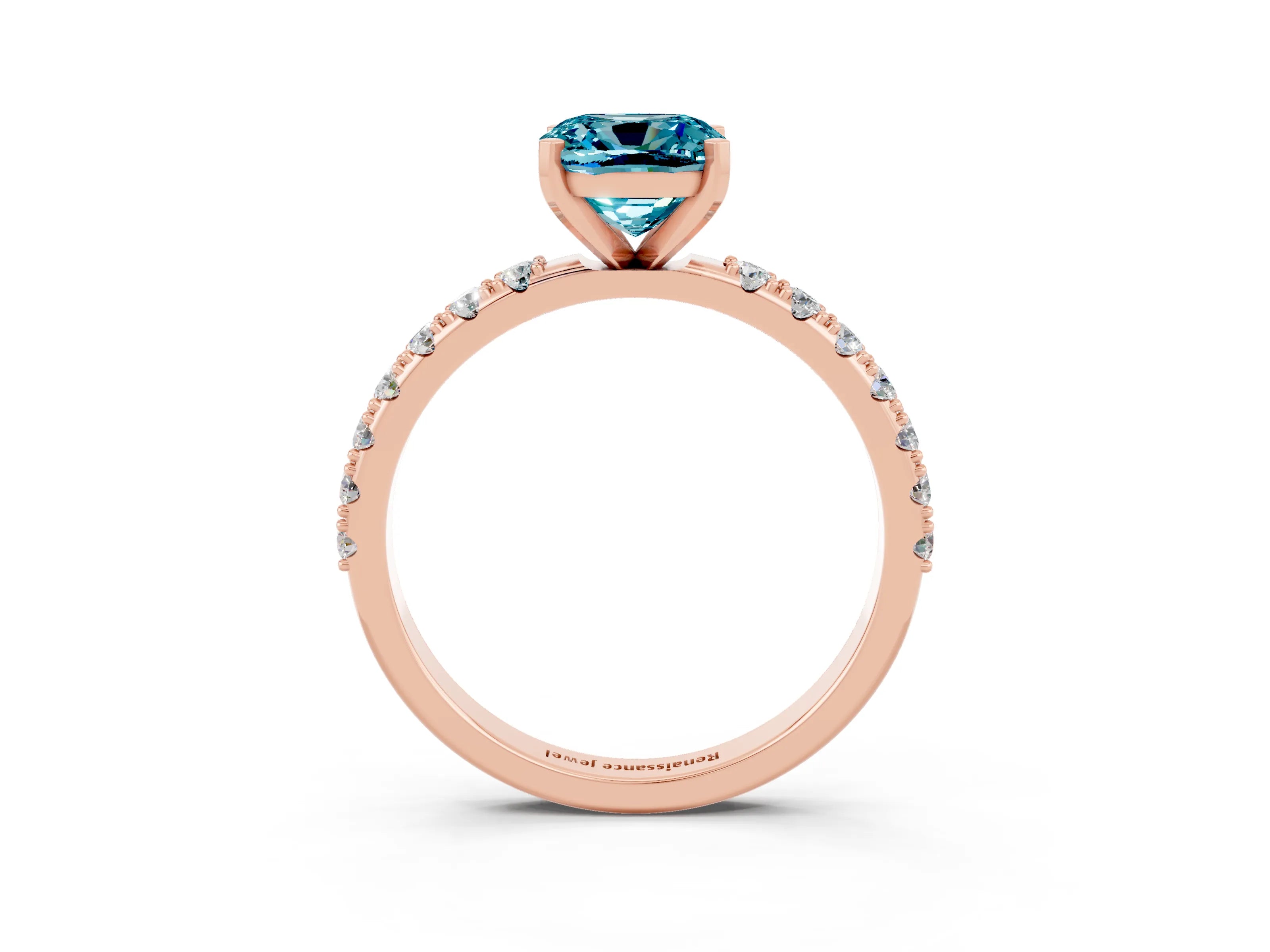 Rose gold Cushion Cut Blue Topaz Solitaire Pavé Band with Four-Prong Setting_3