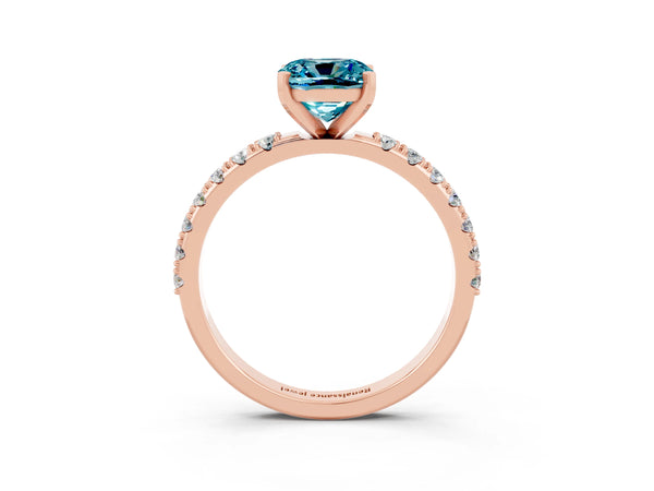 Rose gold Cushion Cut Blue Topaz Solitaire Pavé Band with Four-Prong Setting