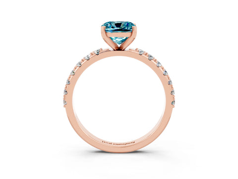 Rose gold Cushion Cut Blue Topaz Solitaire Pavé Band with Four-Prong Setting_3
