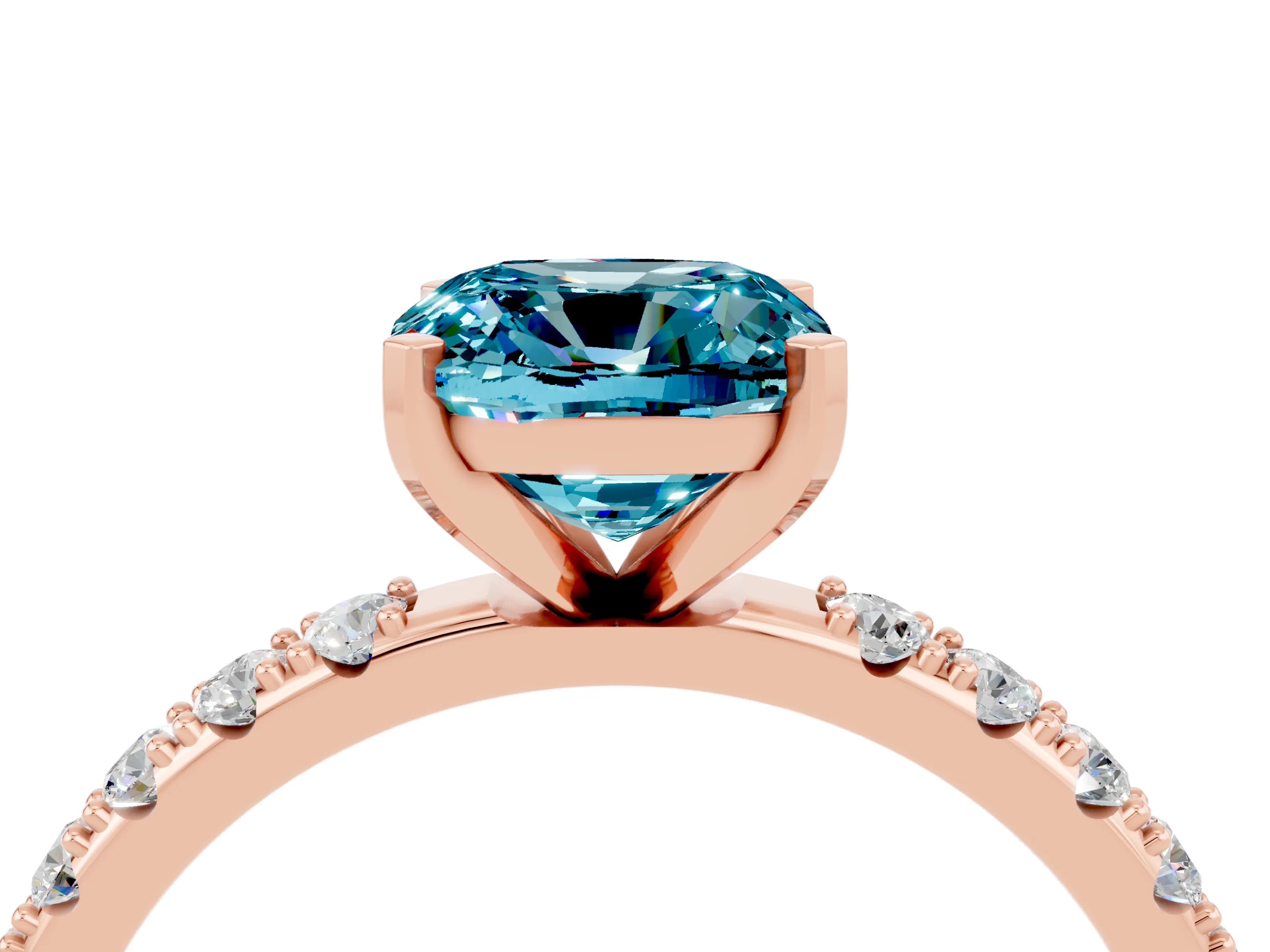 Rose gold Cushion Cut Blue Topaz Solitaire Pavé Band with Four-Prong Setting_4