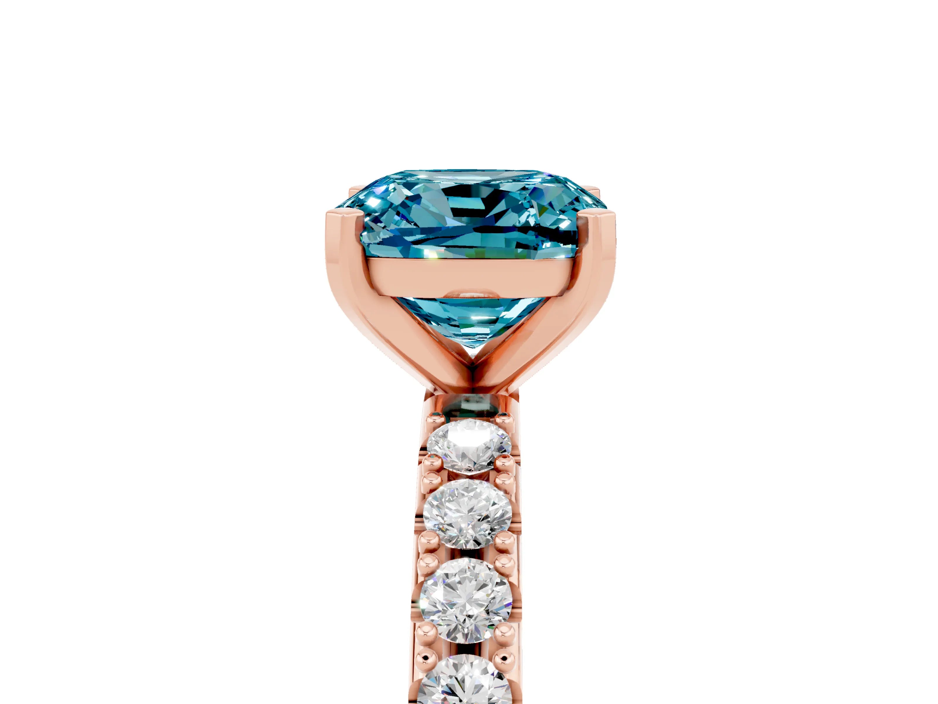 Rose gold Cushion Cut Blue Topaz Solitaire Pavé Band with Four-Prong Setting_5