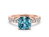 Rose gold Cushion Cut Blue Topaz Solitaire Pavé Engagement Ring with Round Band and Prong Setting_12