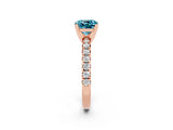 Rose gold Cushion Cut Blue Topaz Solitaire Pavé Engagement Ring with Round Band and Prong Setting_14