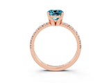Rose gold Cushion Cut Blue Topaz Solitaire Pavé Engagement Ring with Round Band and Prong Setting_15