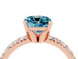 Rose gold Cushion Cut Blue Topaz Solitaire Pavé Engagement Ring with Round Band and Prong Setting_16