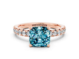 Rose gold Cushion Cut Blue Topaz Solitaire Pavé Engagement Ring with Round Band and Prong Setting_78