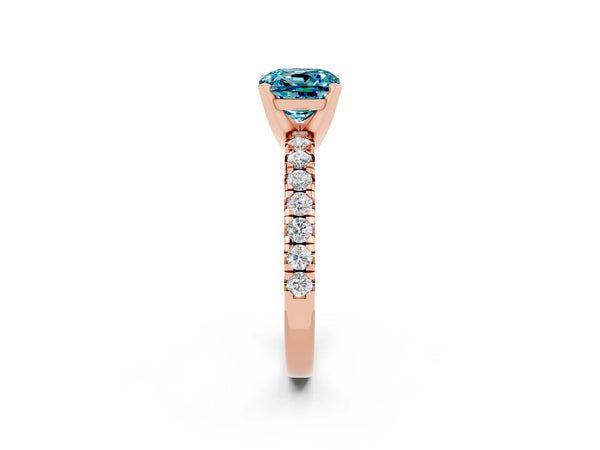 Rose gold Cushion Cut Blue Topaz Solitaire Pavé Engagement Ring with Round Band and Prong Setting