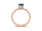 Rose gold Cushion Cut Blue Topaz Solitaire Pavé Engagement Ring with Round Band and Prong Setting_81