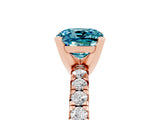 Rose gold Cushion Cut Blue Topaz Solitaire Pavé Engagement Ring with Round Band and Prong Setting_83