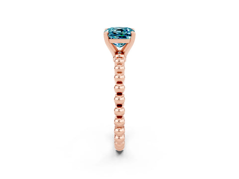 Rose gold Cushion Cut Blue Topaz Solitaire Ring with Beaded Band and Prong Setting_2