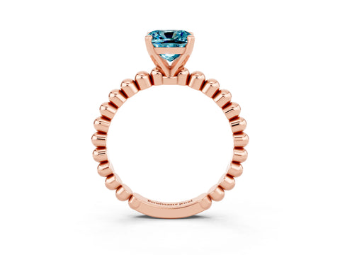 Rose gold Cushion Cut Blue Topaz Solitaire Ring with Beaded Band and Prong Setting_3