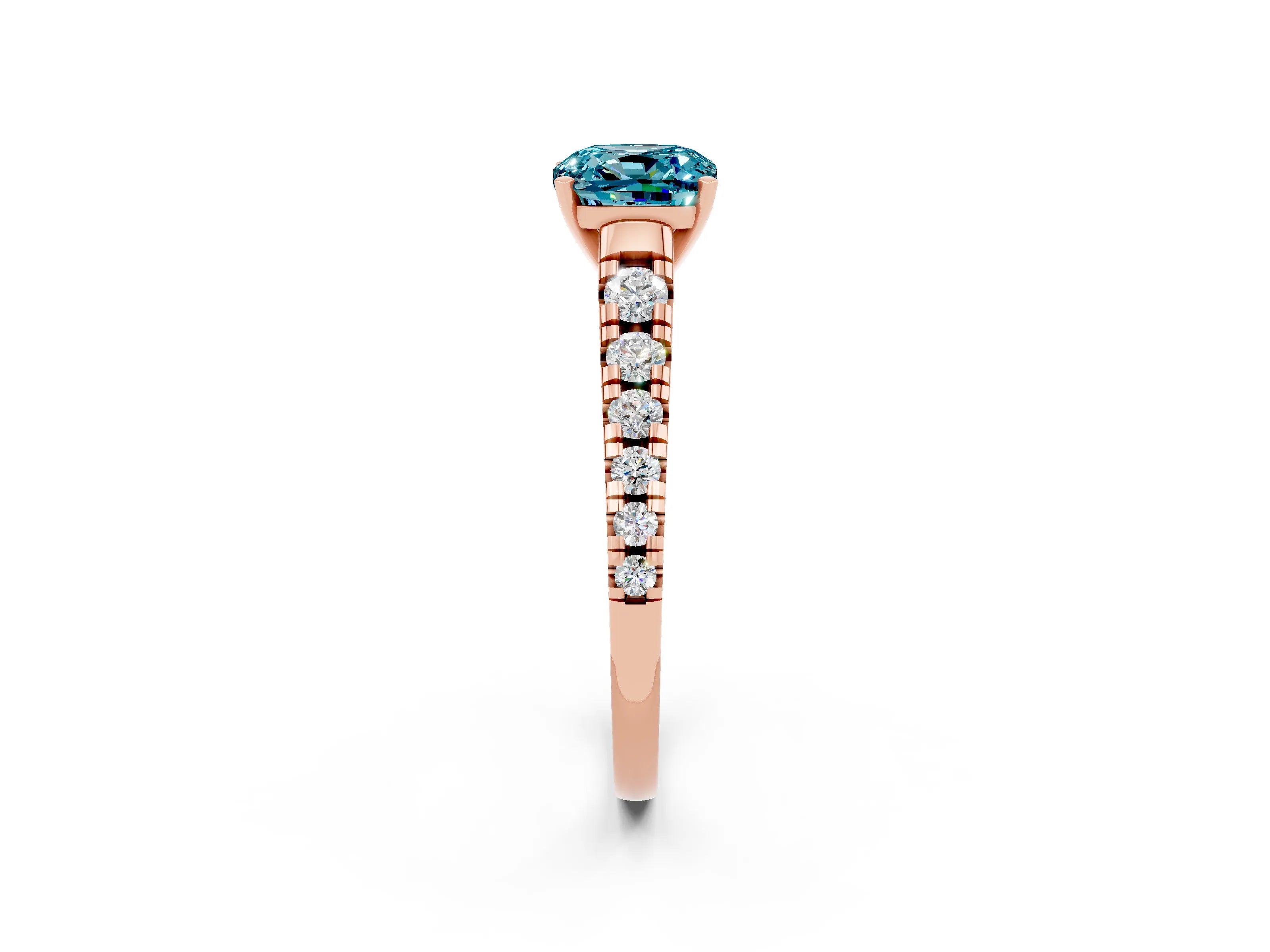 Rose gold Cushion Cut Blue Topaz Solitaire Ring with Cathedral Setting and Pavé Band_2
