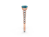 Rose gold Cushion Cut Blue Topaz Solitaire Ring with Cathedral Setting and Pavé Band_2