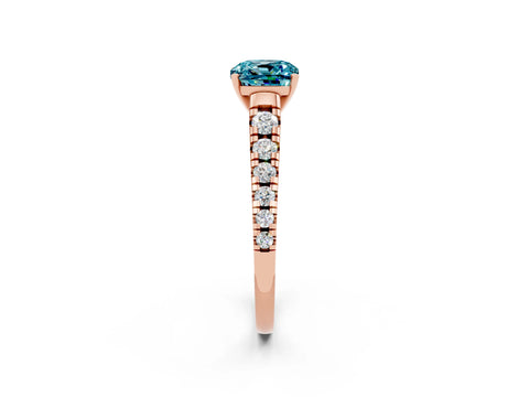Rose gold Cushion Cut Blue Topaz Solitaire Ring with Cathedral Setting and Pavé Band_2