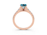 Rose gold Cushion Cut Blue Topaz Solitaire Ring with Cathedral Setting and Pavé Band_3