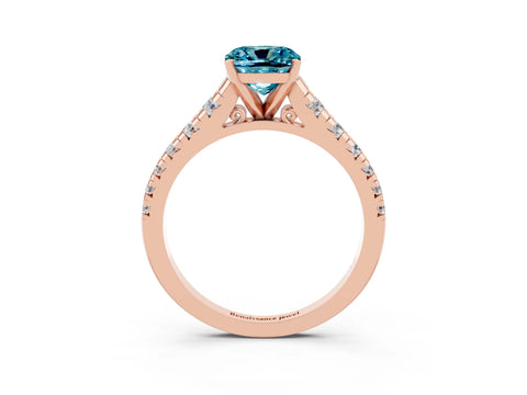 Rose gold Cushion Cut Blue Topaz Solitaire Ring with Cathedral Setting and Pavé Band_3