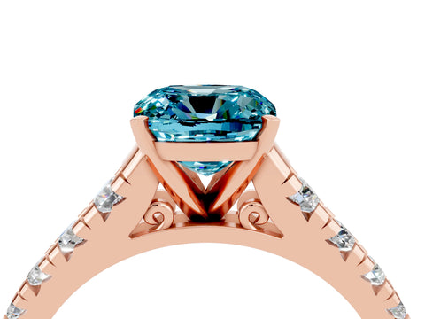 Rose gold Cushion Cut Blue Topaz Solitaire Ring with Cathedral Setting and Pavé Band_4