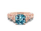 Rose gold Cushion Cut Blue Topaz Solitaire Ring with Filigree Band and Four-Prong Setting_24