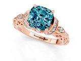 Rose gold Cushion Cut Blue Topaz Solitaire Ring with Filigree Band and Four-Prong Setting_25
