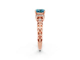 Rose gold Cushion Cut Blue Topaz Solitaire Ring with Filigree Band and Four-Prong Setting_26