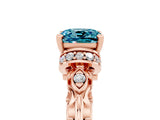 Rose gold Cushion Cut Blue Topaz Solitaire Ring with Filigree Band and Four-Prong Setting_29