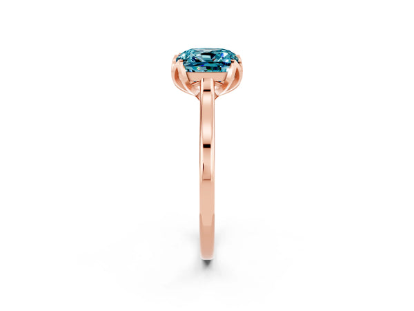 Rose gold Cushion Cut Blue Topaz Solitaire Ring with Flower Prong Setting and Classic Band