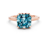 Rose gold Cushion Cut Blue Topaz Solitaire Ring with Flower Prong Setting and Classic Band_36