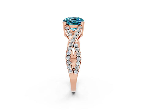 Rose gold Cushion Cut Blue Topaz Solitaire Ring with Four-Prong Setting and Twisted Pavé Band_2