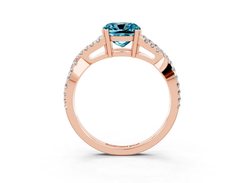 Rose gold Cushion Cut Blue Topaz Solitaire Ring with Four-Prong Setting and Twisted Pavé Band_3
