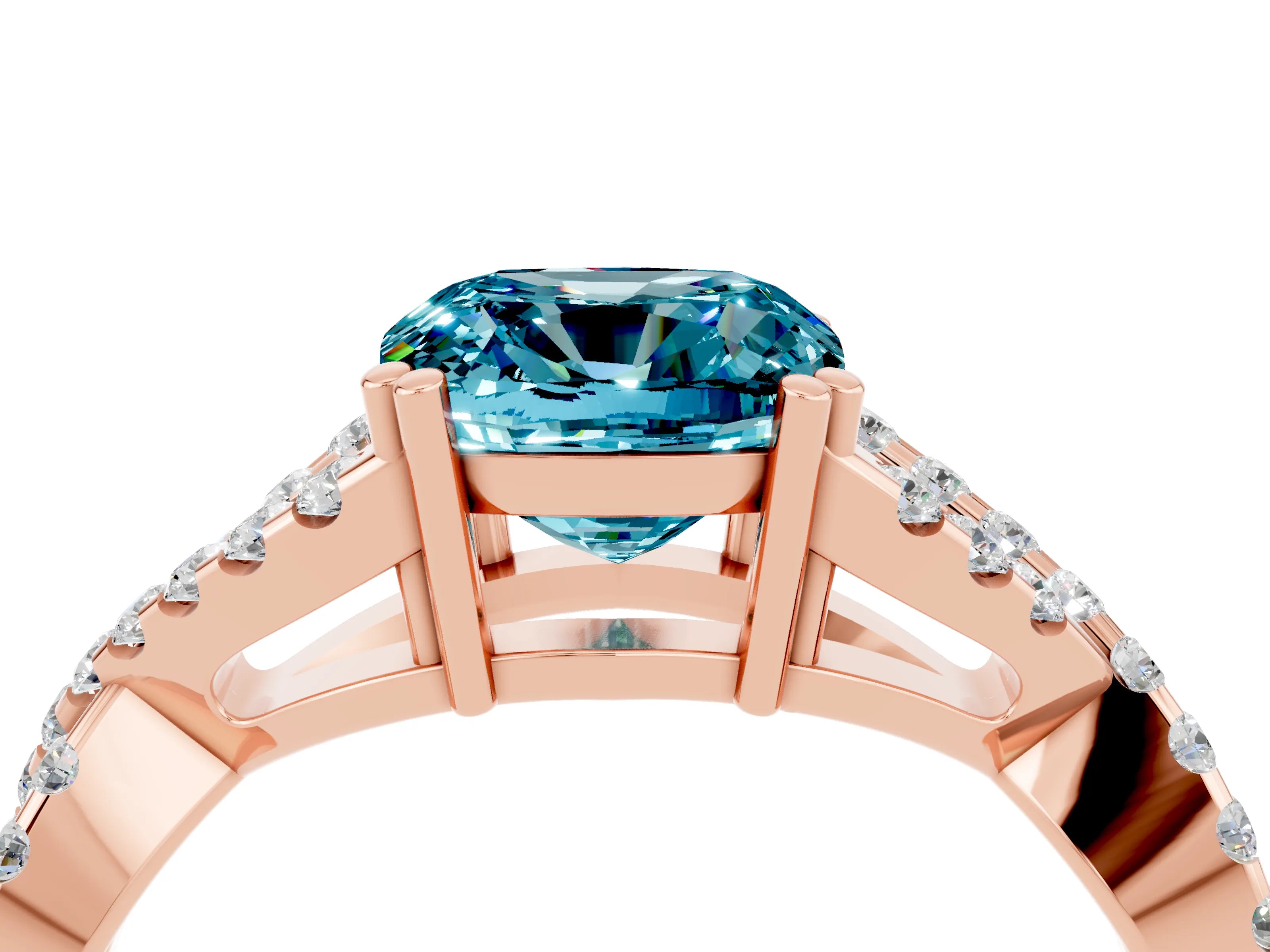 Rose gold Cushion Cut Blue Topaz Solitaire Ring with Four-Prong Setting and Twisted Pavé Band_4