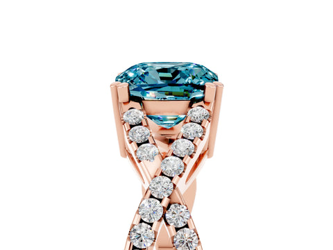 Rose gold Cushion Cut Blue Topaz Solitaire Ring with Four-Prong Setting and Twisted Pavé Band_5