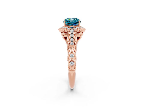 Rose gold Cushion Cut Blue Topaz Solitaire Ring with Hidden Halo and Pavé Band_14