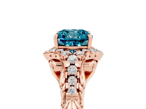 Rose gold Cushion Cut Blue Topaz Solitaire Ring with Hidden Halo and Pavé Band_17