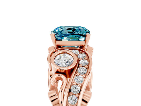 Rose gold Cushion Cut Blue Topaz Solitaire Ring with Milgrain Pavé Band and Four-Prong Setting_29