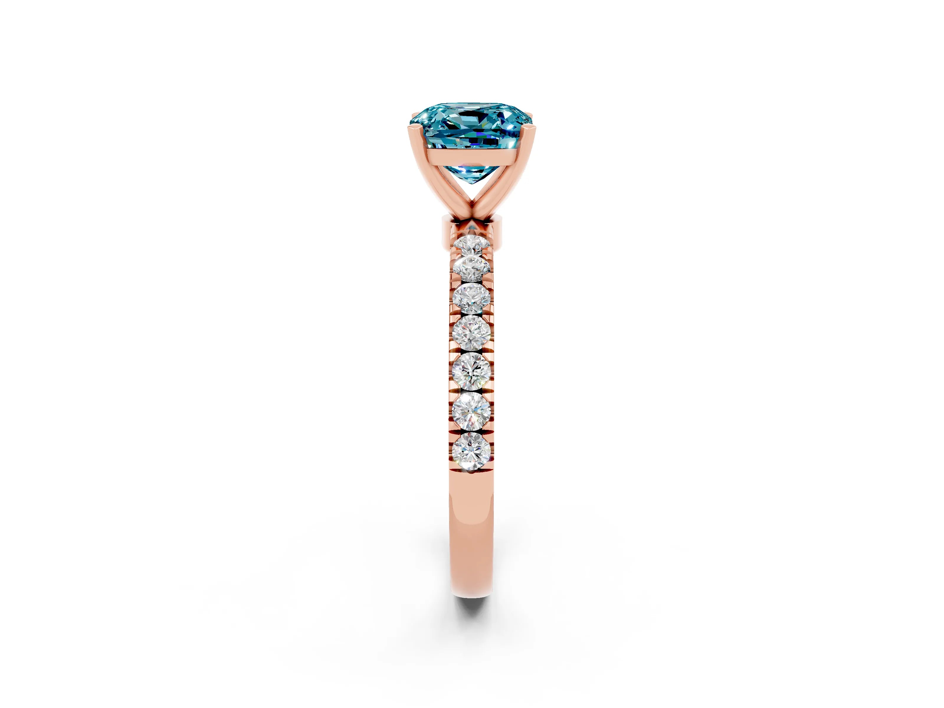 Rose gold Cushion Cut Blue Topaz Solitaire Ring with Pavé Accents and Four-Prong Setting_2