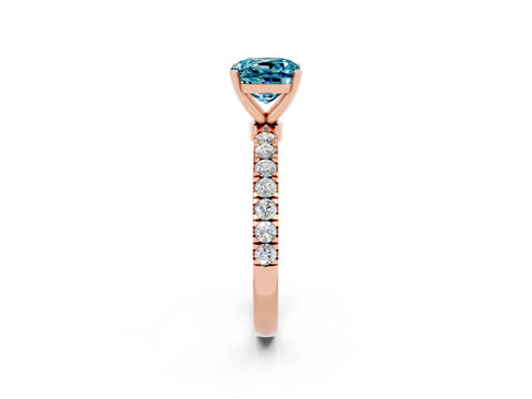 Rose gold Cushion Cut Blue Topaz Solitaire Ring with Pavé Accents and Four-Prong Setting_2