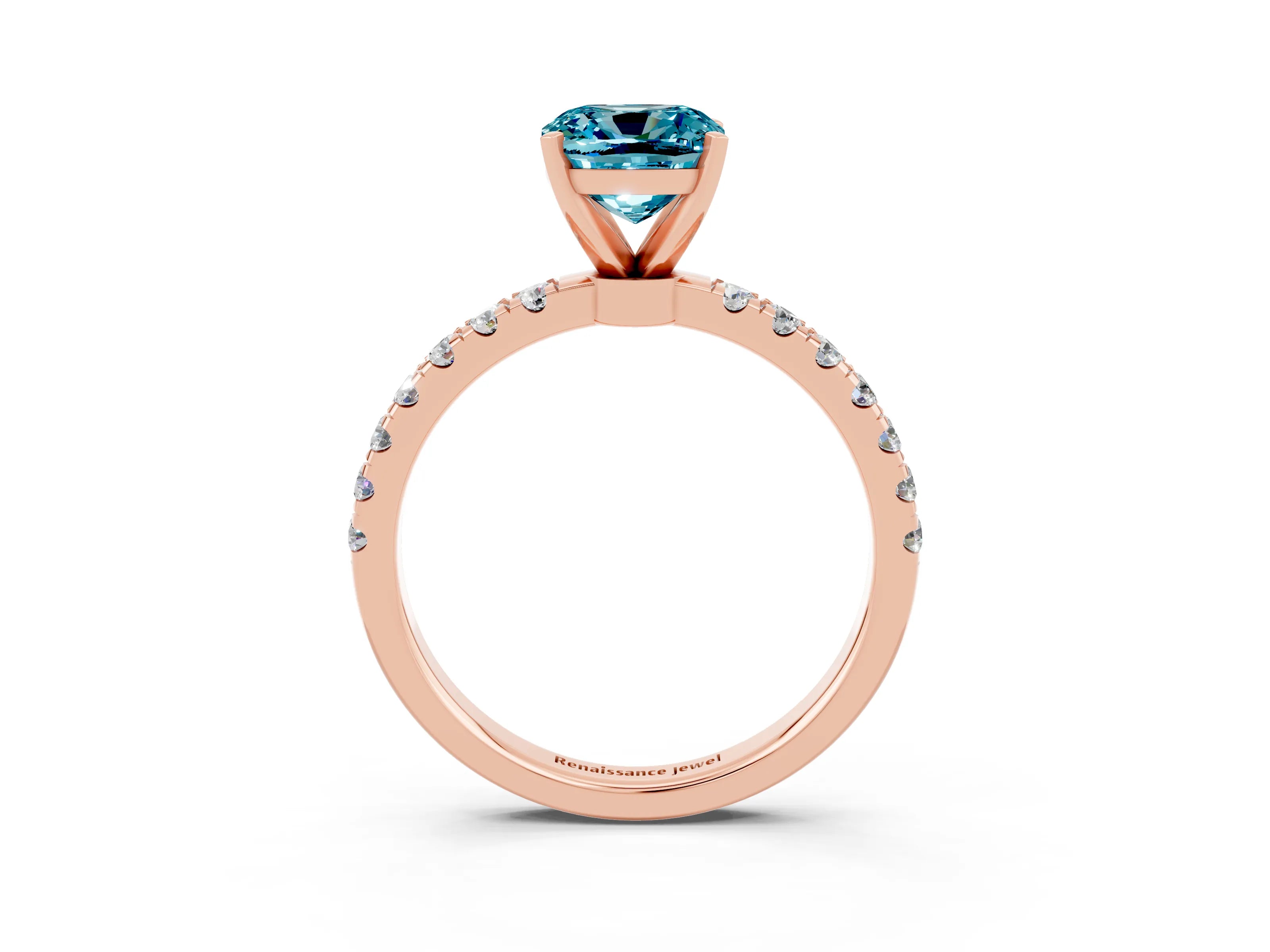 Rose gold Cushion Cut Blue Topaz Solitaire Ring with Pavé Accents and Four-Prong Setting_3