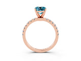 Rose gold Cushion Cut Blue Topaz Solitaire Ring with Pavé Accents and Four-Prong Setting_3