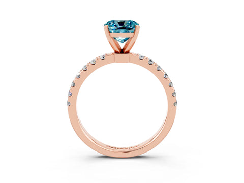 Rose gold Cushion Cut Blue Topaz Solitaire Ring with Pavé Accents and Four-Prong Setting_3