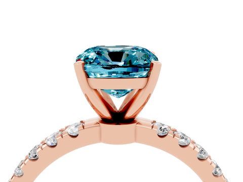 Rose gold Cushion Cut Blue Topaz Solitaire Ring with Pavé Accents and Four-Prong Setting_4