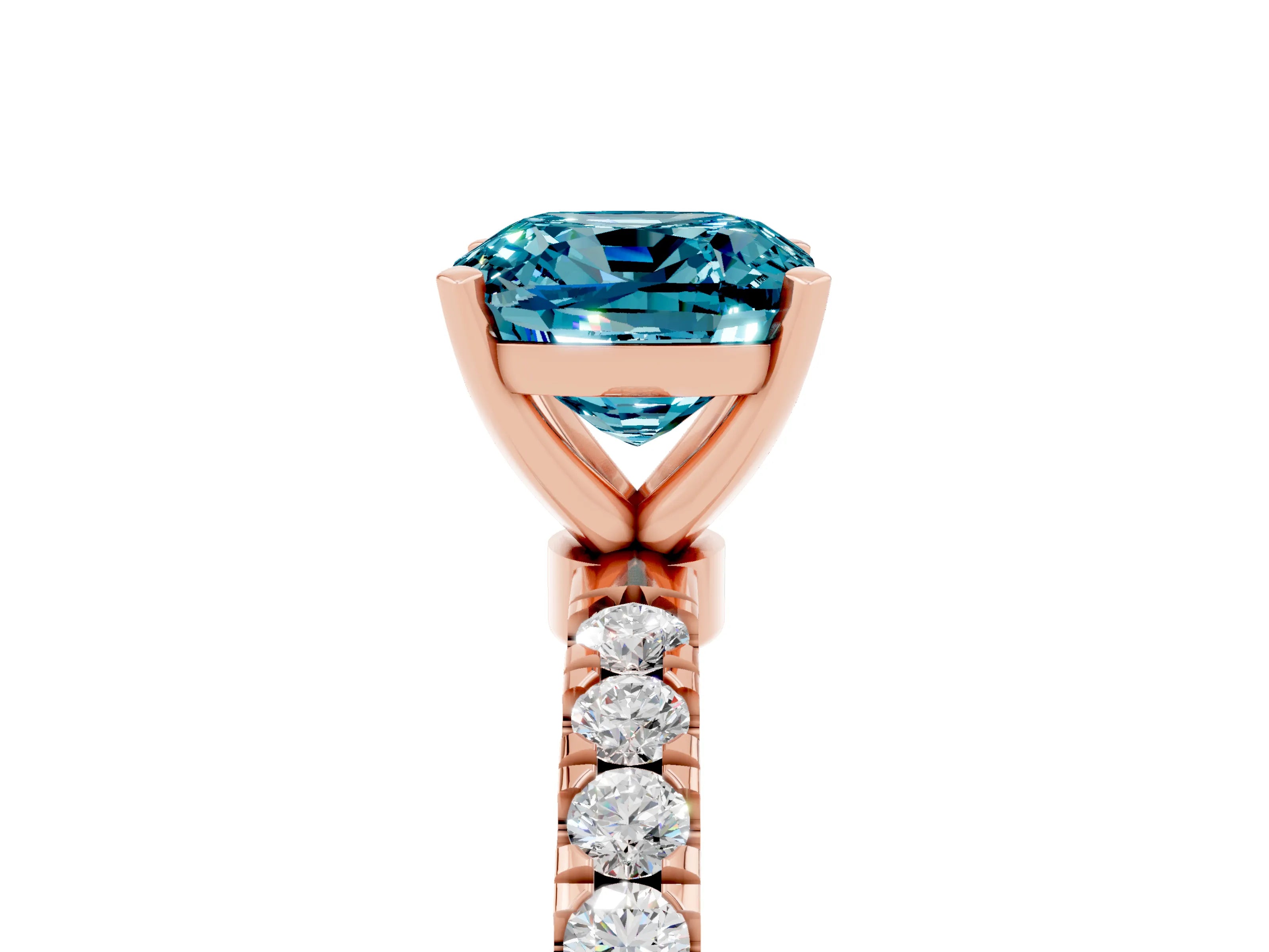 Rose gold Cushion Cut Blue Topaz Solitaire Ring with Pavé Accents and Four-Prong Setting_5