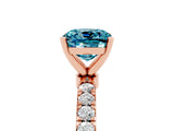 Rose gold Cushion Cut Blue Topaz Solitaire Ring with Pavé Accents and Four-Prong Setting_5