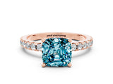Rose gold Cushion Cut Blue Topaz Solitaire Ring with Pavé Band and Four-Prong Setting_36