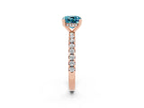 Rose gold Cushion Cut Blue Topaz Solitaire Ring with Pavé Band and Four-Prong Setting_38