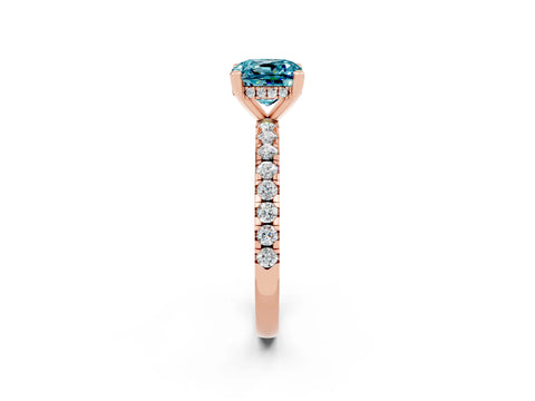 Rose gold Cushion Cut Blue Topaz Solitaire Ring with Pavé Band and Four-Prong Setting_38