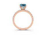 Rose gold Cushion Cut Blue Topaz Solitaire Ring with Pavé Band and Four-Prong Setting_39